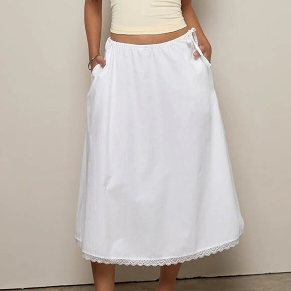 NWT Motel  Rocks Taka Midi Cotton Skirt in Poplin White XS - Picture 1 of 5